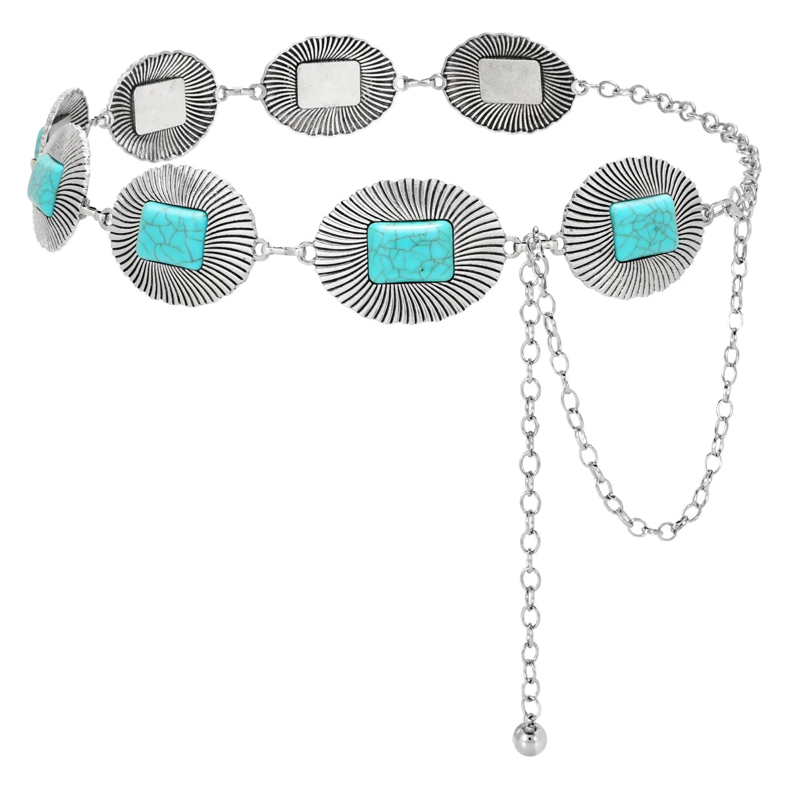Turquoise Chain Belts for Women,Western Cowgirl Concho Metal Chain Belt for Dress