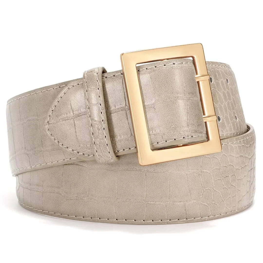 Women Wide Leather Belt for Jeans Dress Ladies Waist Belt with Gold Buckle