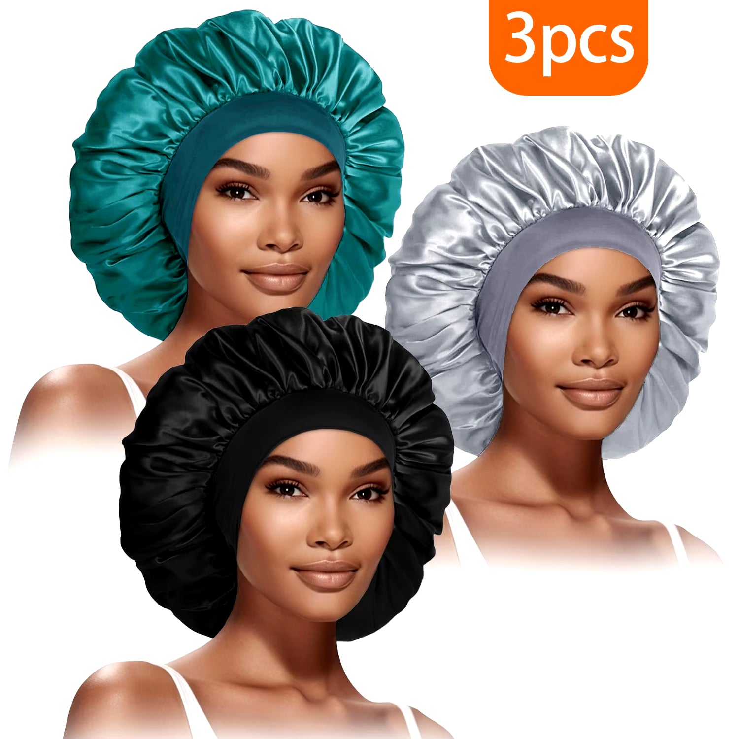 3Pcs Women'S Fashion Bonnet Large Wide Edge Elastic Hat Casual Sports Silk Smooth Suitable for Curled Straight Hair Sleeping Hat