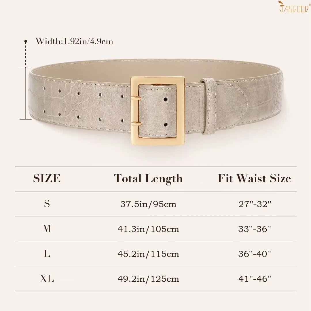 Women Wide Leather Belt for Jeans Dress Ladies Waist Belt with Gold Buckle