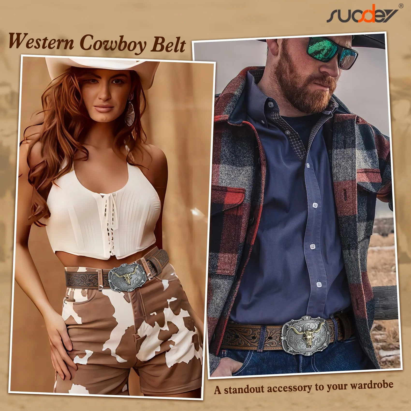 Men Western Leather Belts for Women,Cowboy Cowgirl Embossed Belts for Jeans Christmas Gifts